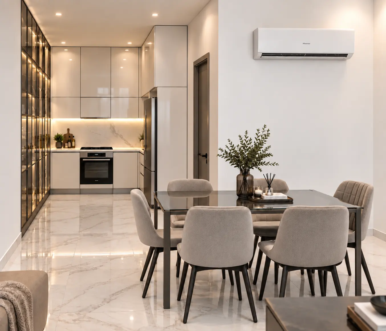 Two-bedroom apartment living area, alternate view at Prime Accra (render), Airport Residential Area, Accra