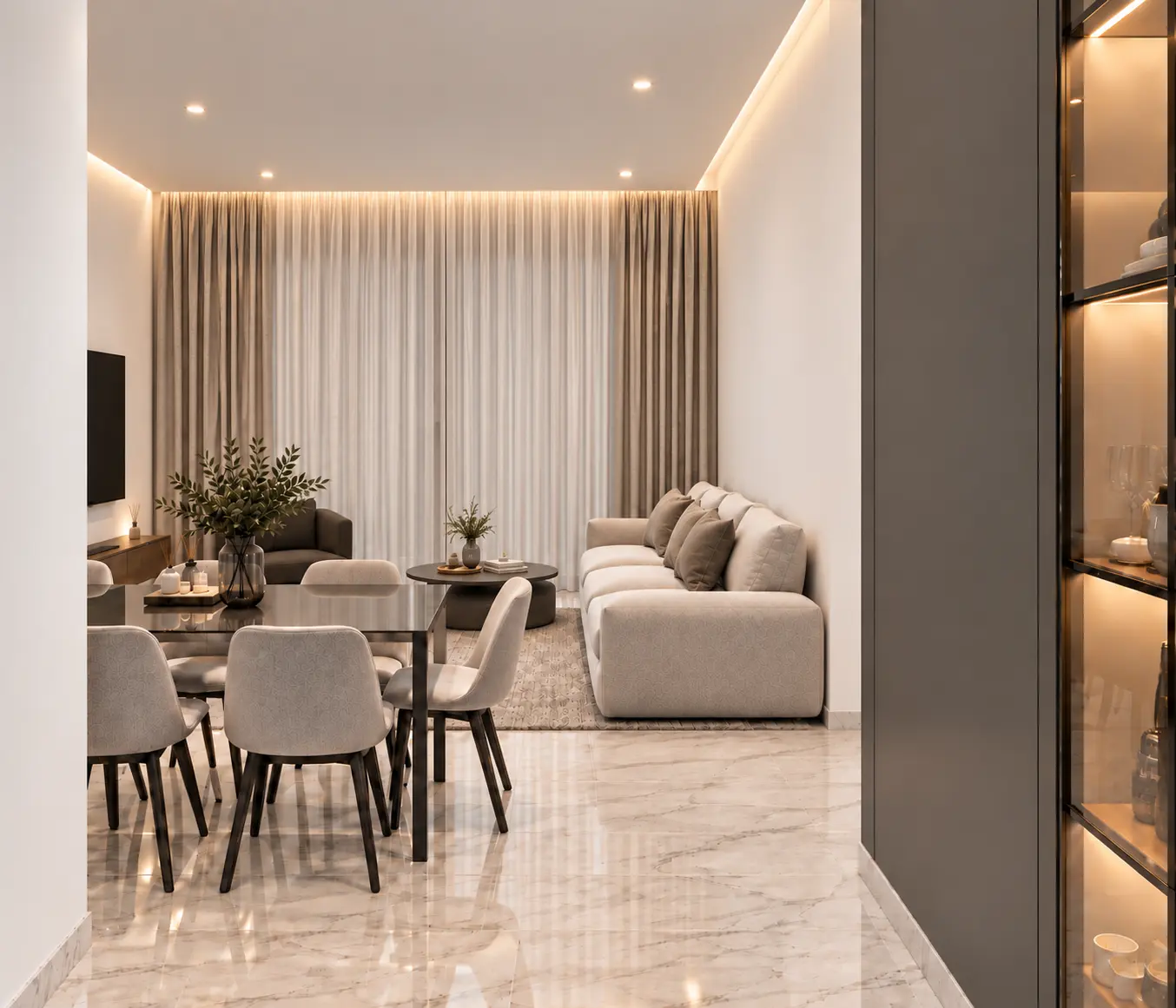 Two-bedroom apartment living area, third view at Prime Accra (render), Airport Residential Area, Accra